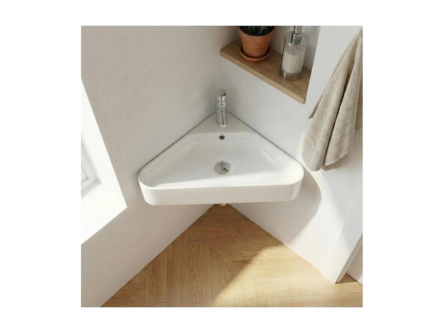 Vasque à suspendre d'angle en céramique blanche 42,5cm