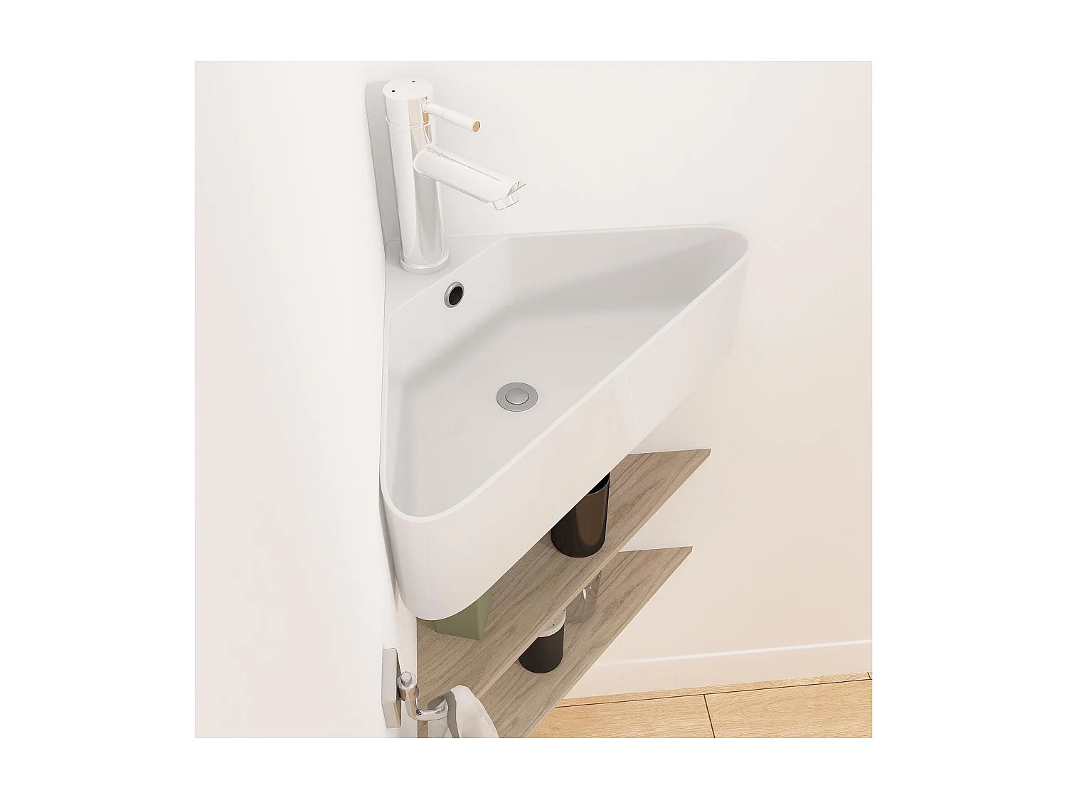 Vasque à suspendre d'angle en céramique blanche 42,5cm