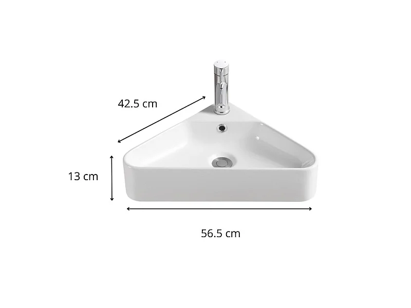 MARGAUX 42,5 cm biała ceramiczna umywalka ścienna narożna