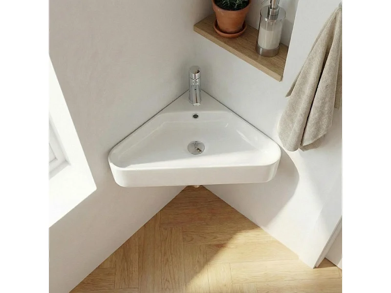 MARGAUX 42,5 cm biała ceramiczna umywalka ścienna narożna