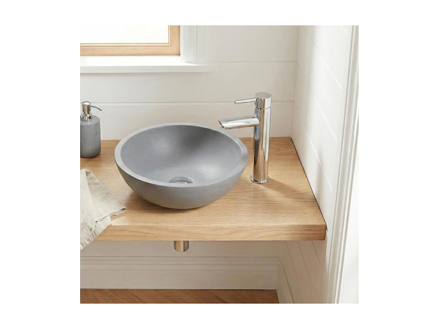 Vasque lave-mains à poser ronde en béton gris 26cm