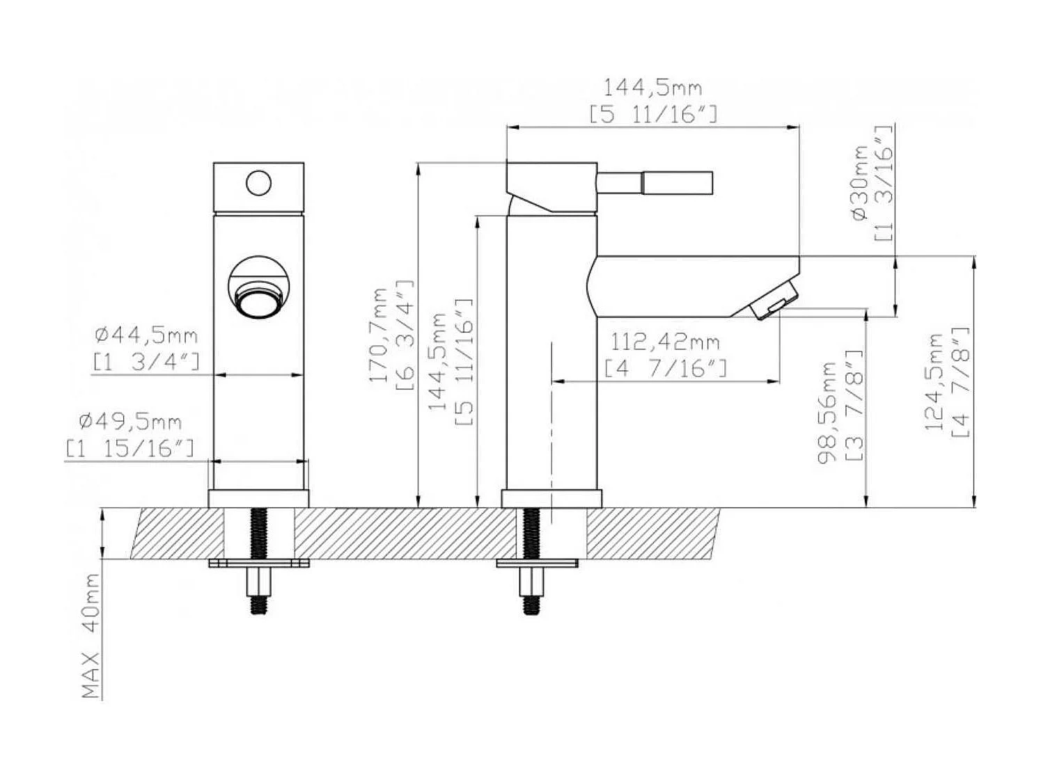 Rubinetto per bagno TAP con beccuccio basso