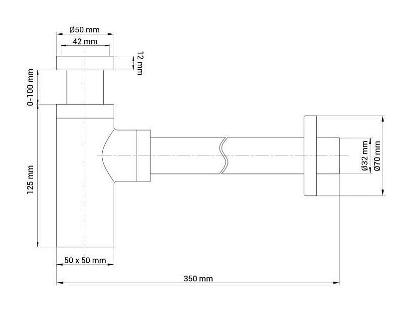 Siphon rond en laiton ajustable et recoupable D32mm