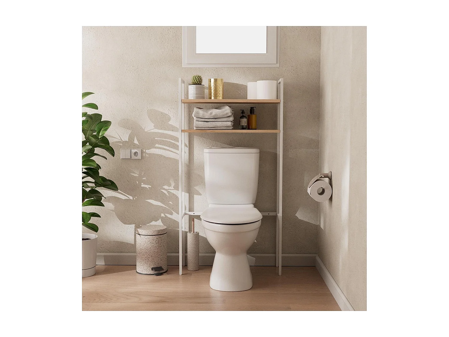 Étagère pont WC bas en métal blanc 125x66cm