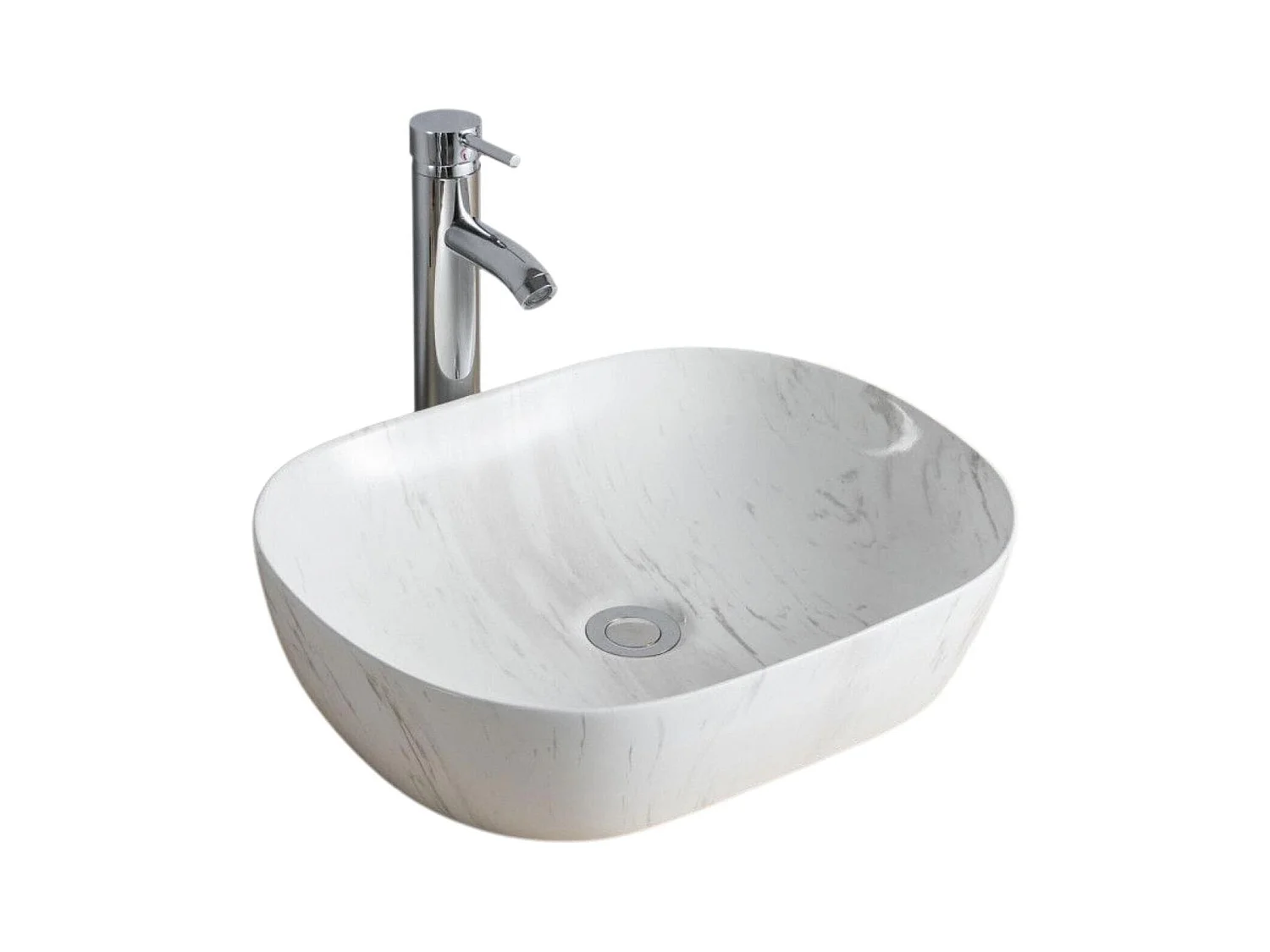 VADIM 46x37cm ovales Keramik-Aufsatzwaschbecken in Marmoroptik