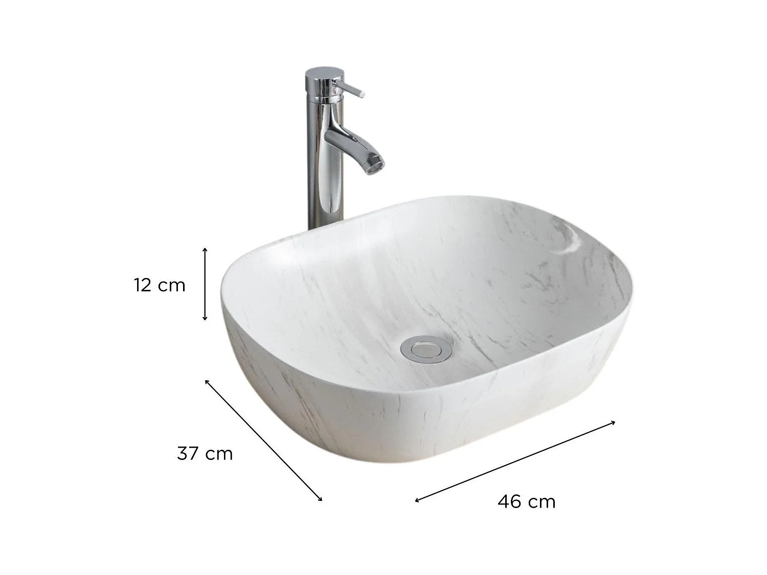 VADIM 46x37cm ovales Keramik-Aufsatzwaschbecken in Marmoroptik