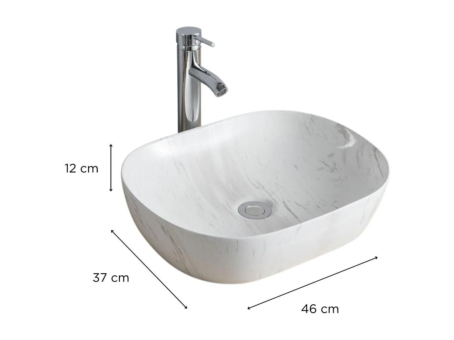 Lavabo ovale da appoggio in ceramica effetto marmo VADIM 46x37cm