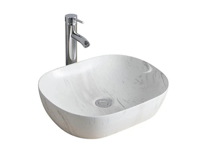 Umywalka owalna ceramiczna nablatowa VADIM 46x37cm z efektem marmuru