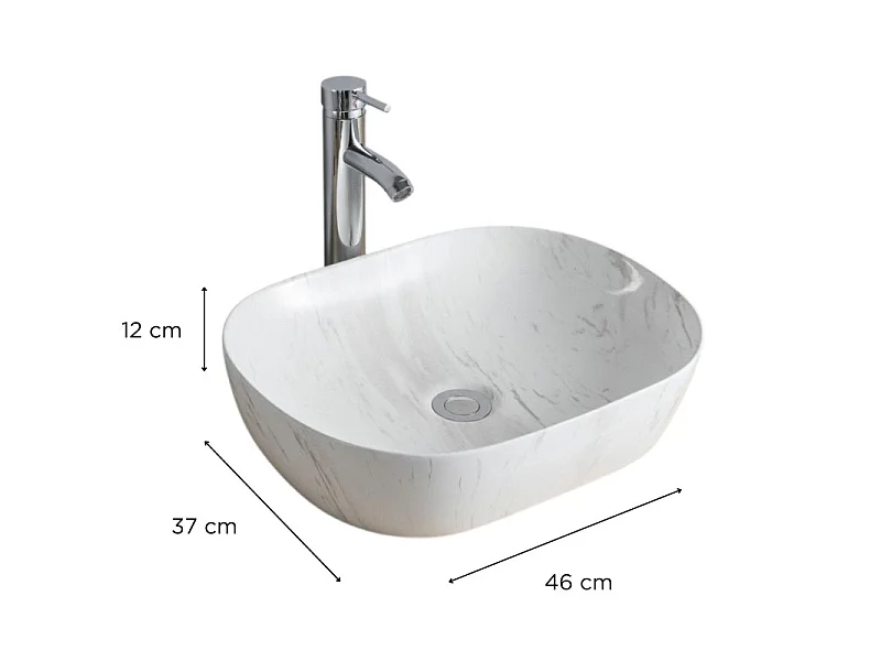 Umywalka owalna ceramiczna nablatowa VADIM 46x37cm z efektem marmuru