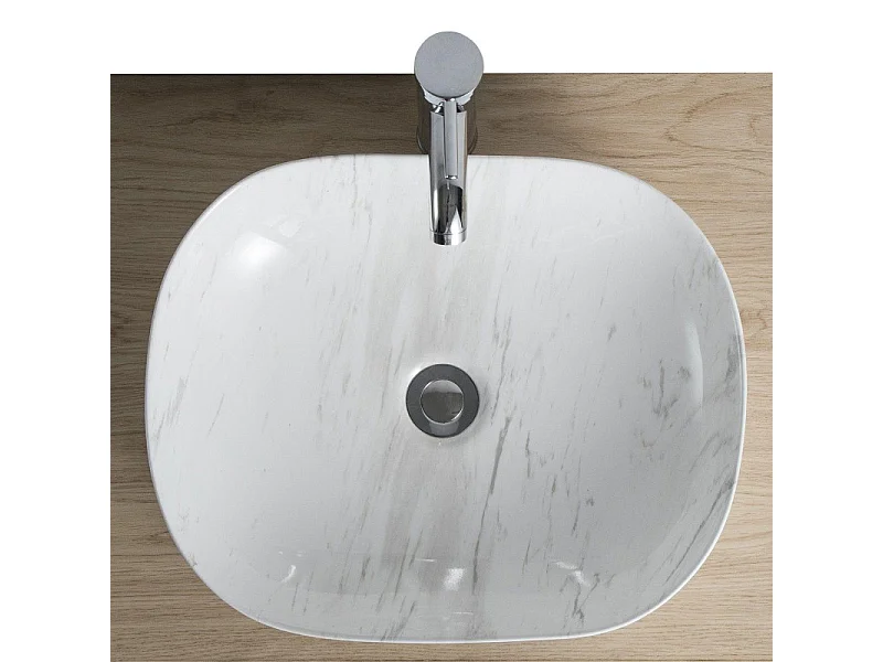Umywalka owalna ceramiczna nablatowa VADIM 46x37cm z efektem marmuru