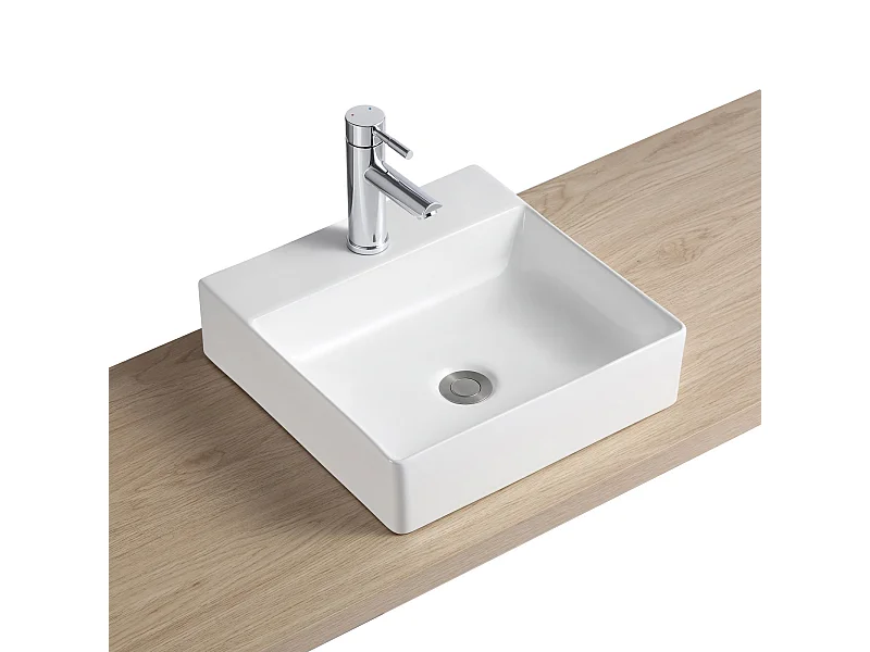 NAO 40 cm quadratisches Aufsatzwaschbecken aus weißer Keramik