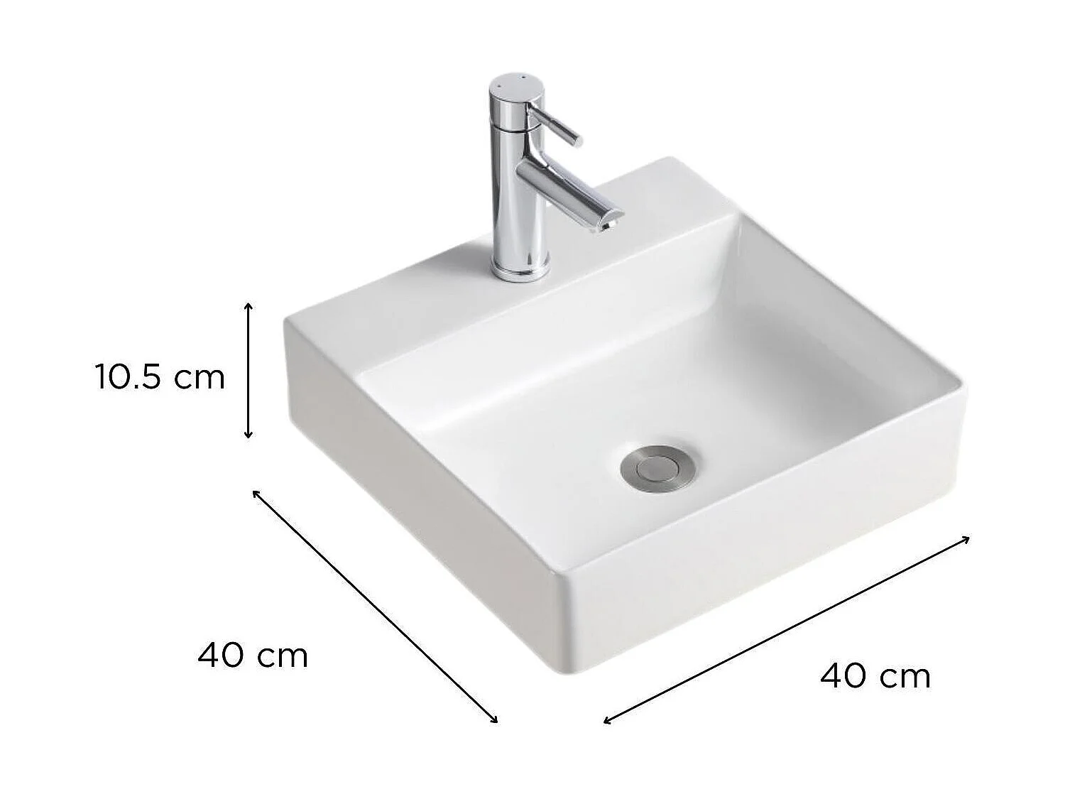 Lavabo sobre encimera cuadrado de cerámica blanca NAO de 40 cm
