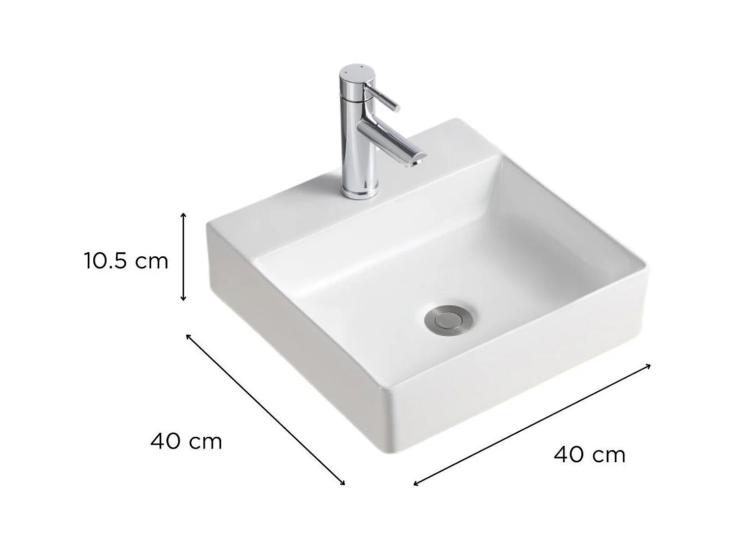 Lavabo sobre encimera cuadrado de cerámica blanca NAO de 40 cm