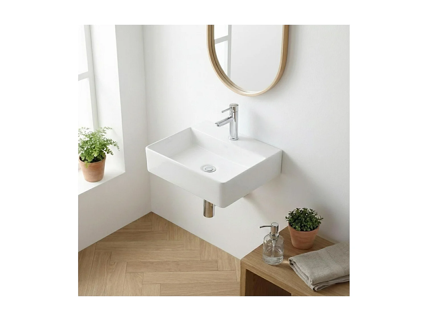 Vasque à poser ou à suspendre carrée en céramique 40cm