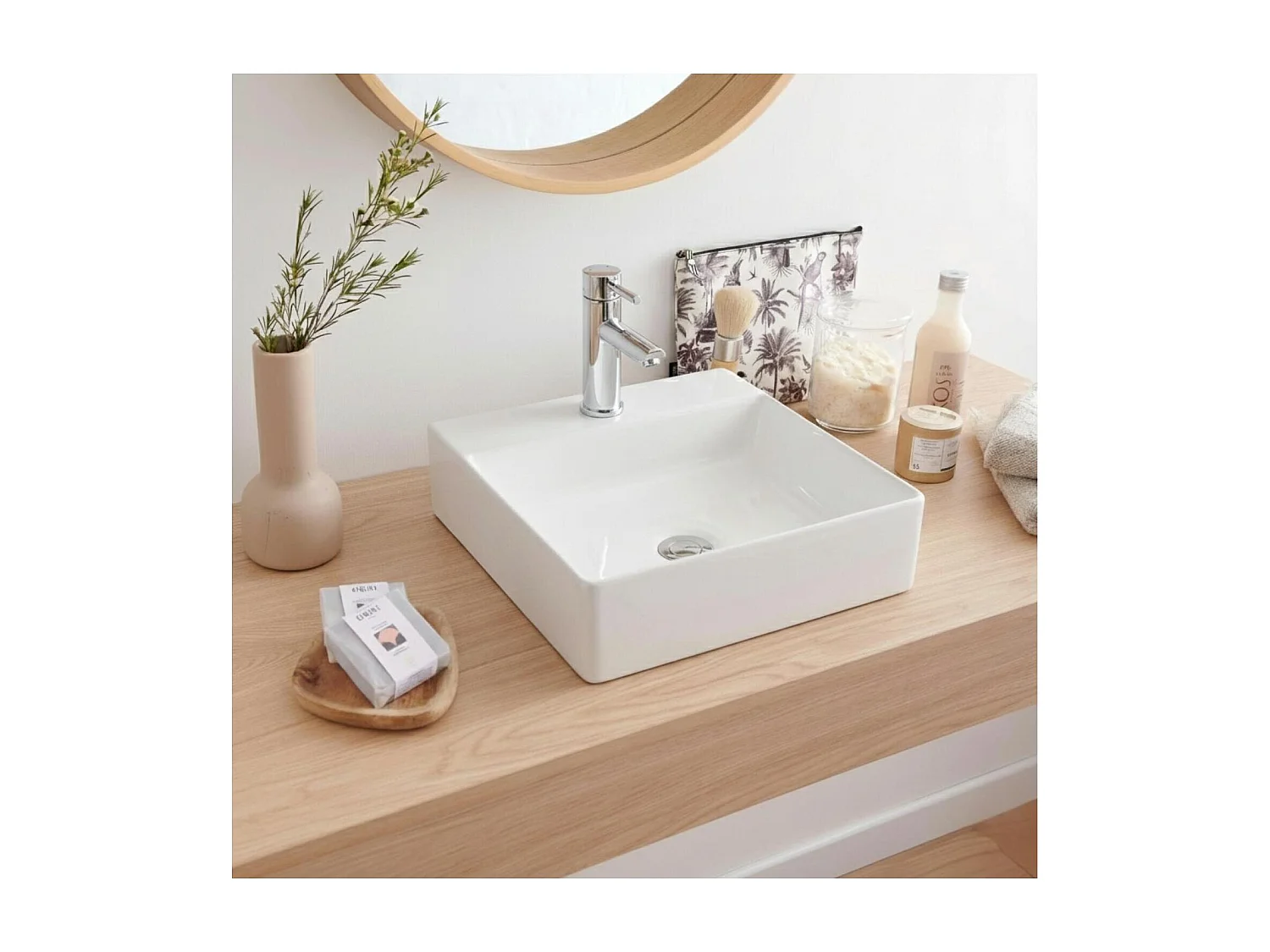 Vasque à poser ou à suspendre carrée en céramique 40cm