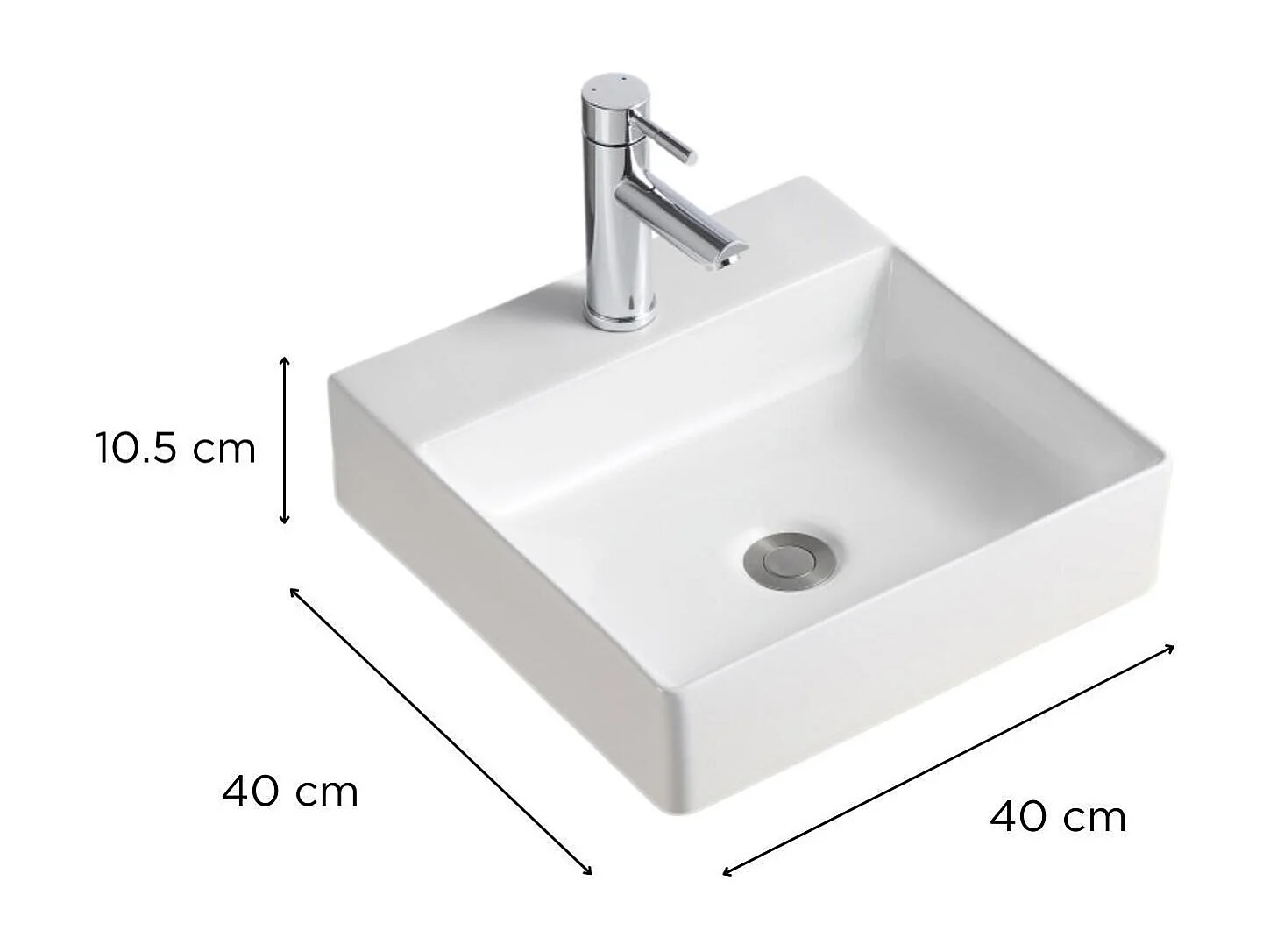Vasque à poser ou à suspendre carrée en céramique 40cm