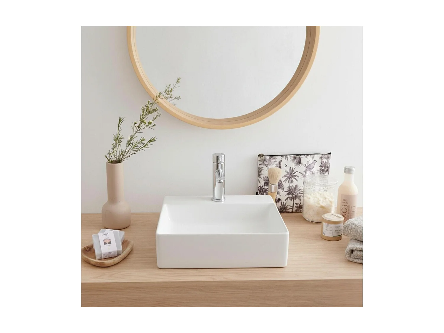 Vasque à poser ou à suspendre carrée en céramique 40cm