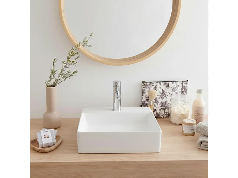 NAO 40cm biała ceramiczna kwadratowa umywalka nablatowa