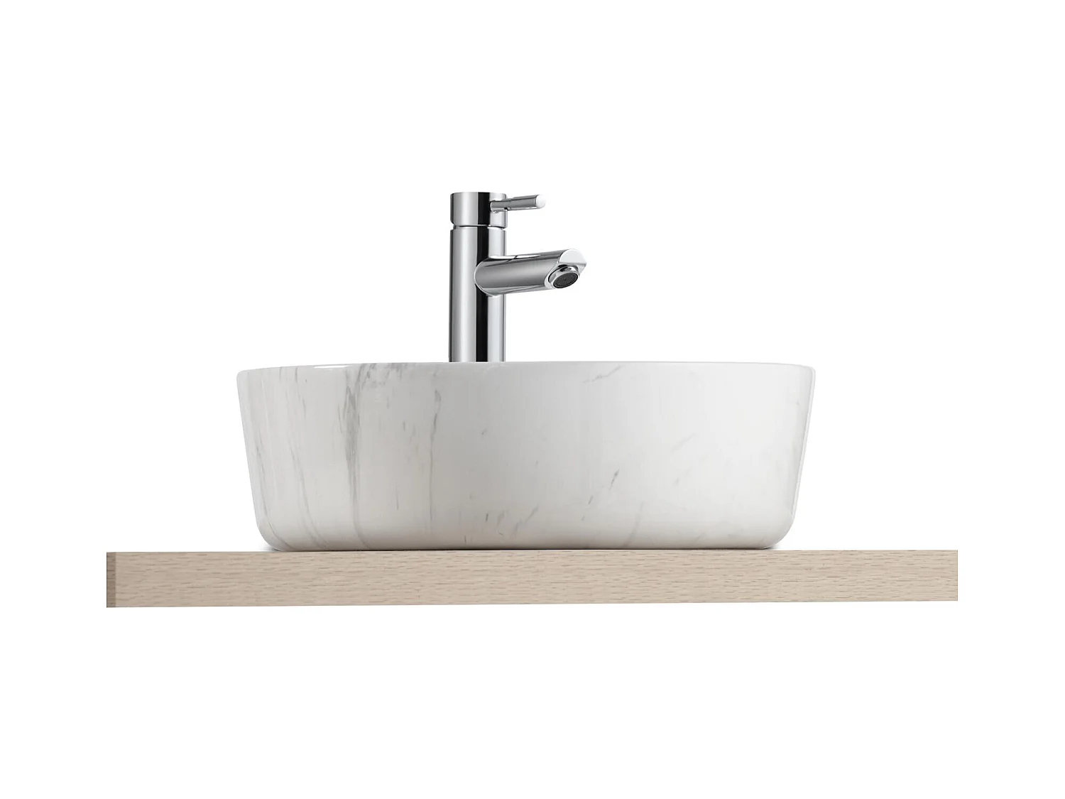 Lavabo sobre encimera redondo DIANE de cerámica de 37 cm con efecto mármol blanco