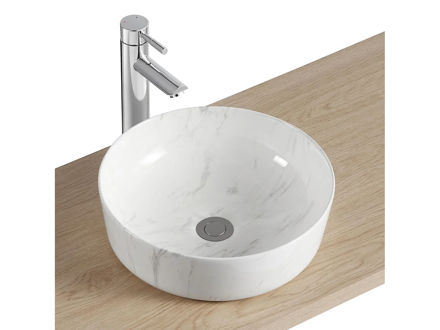 DIANE 37 cm rundes Aufsatzwaschbecken aus Keramik mit weißem Marmoreffekt