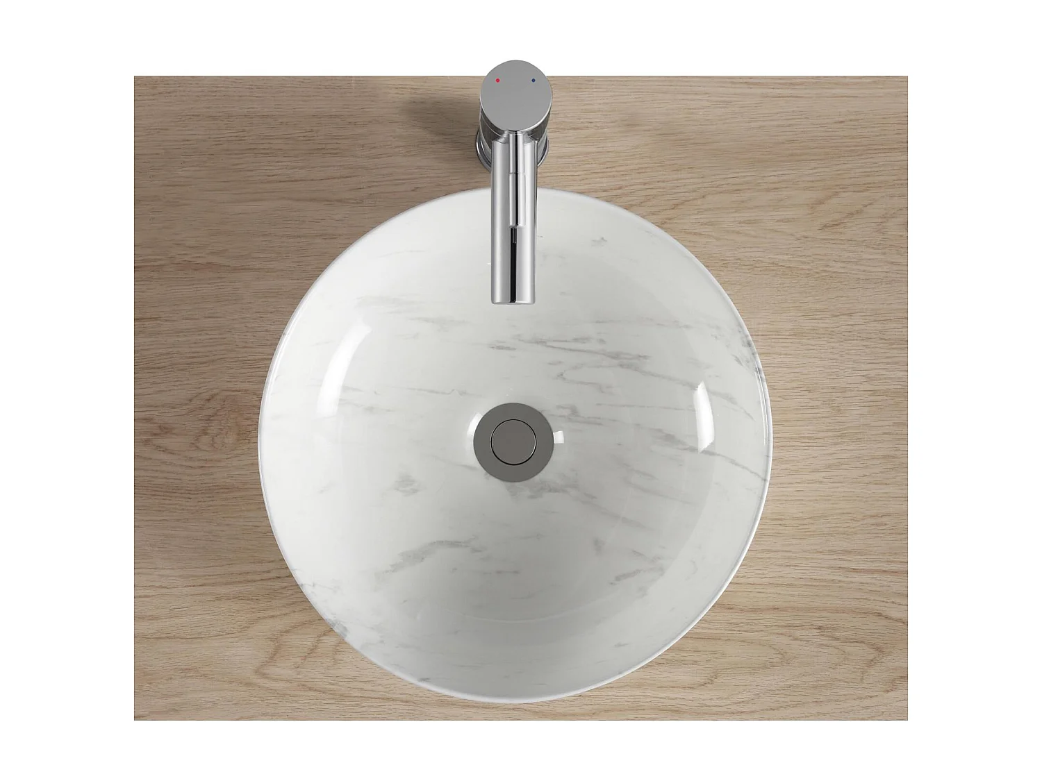 DIANE 37 cm rundes Aufsatzwaschbecken aus Keramik mit weißem Marmoreffekt