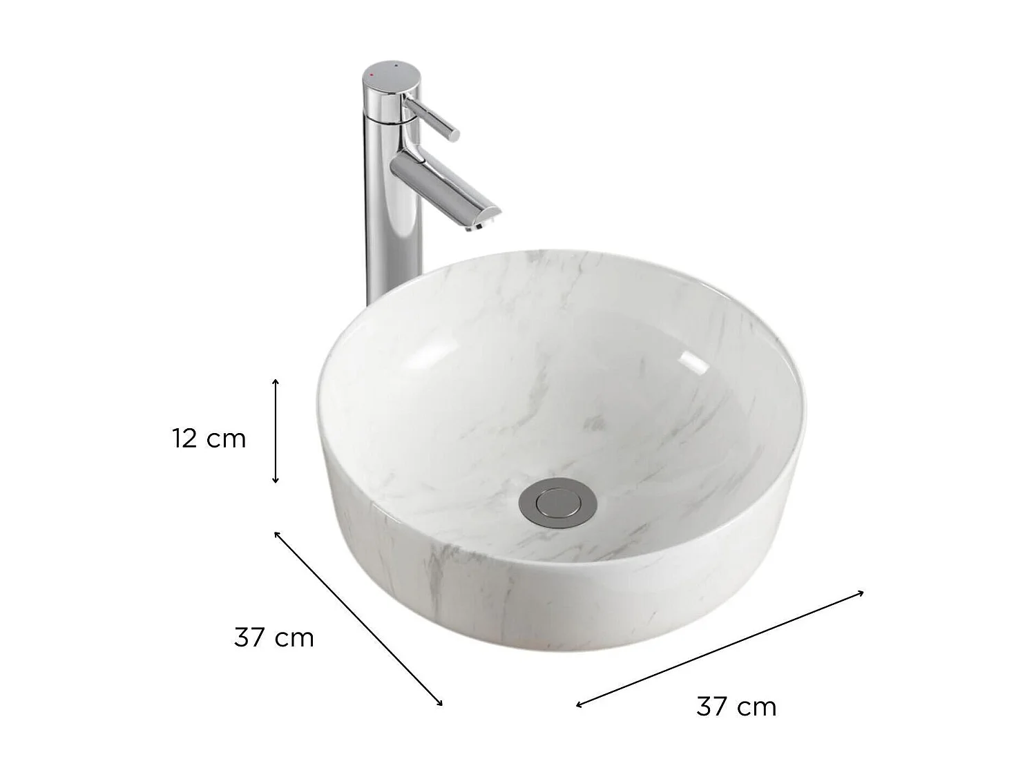 DIANE 37 cm rundes Aufsatzwaschbecken aus Keramik mit weißem Marmoreffekt