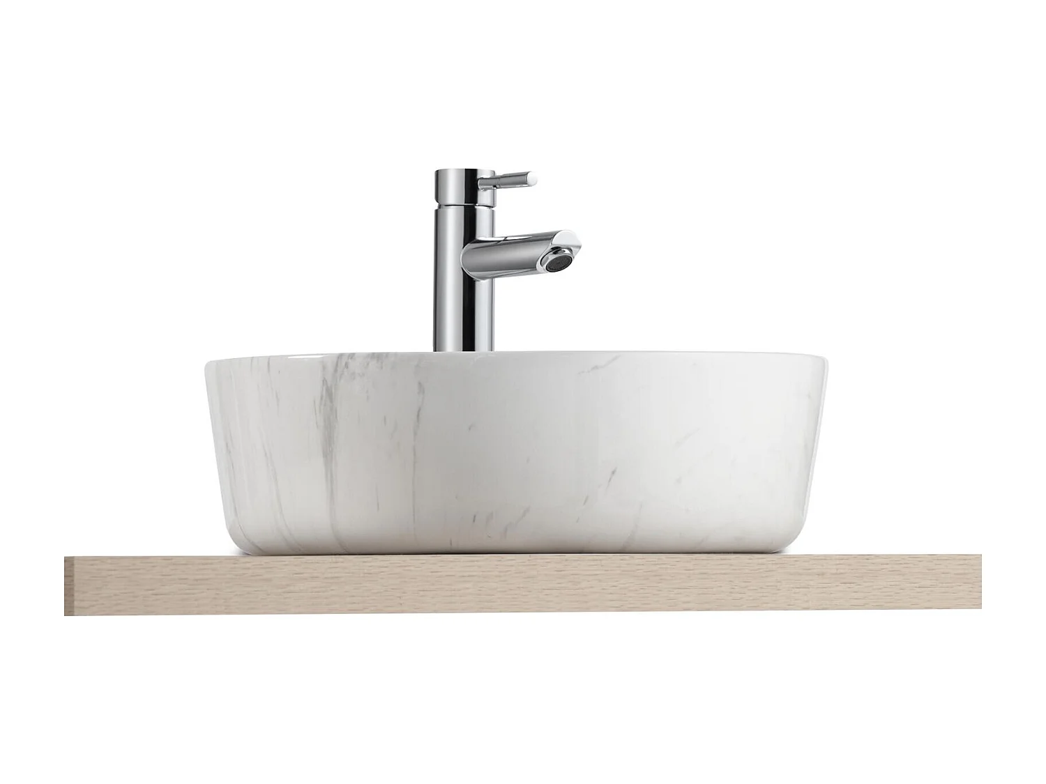 DIANE 37 cm rundes Aufsatzwaschbecken aus Keramik mit weißem Marmoreffekt