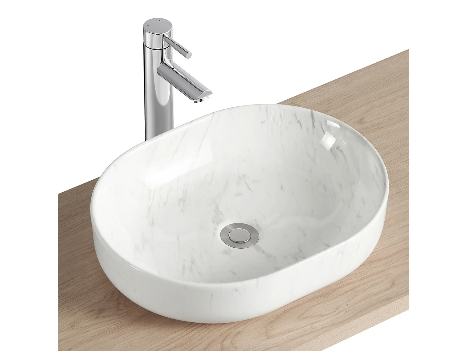 Vasque à poser ovale en céramique effet marbre 48x37cm