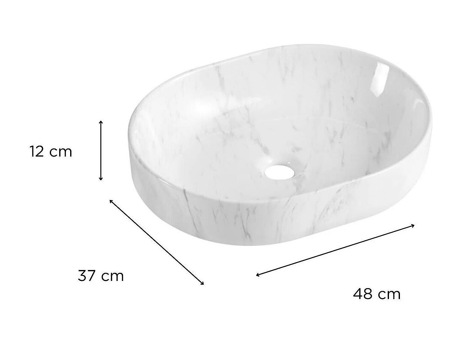 Vasque à poser ovale en céramique effet marbre 48x37cm