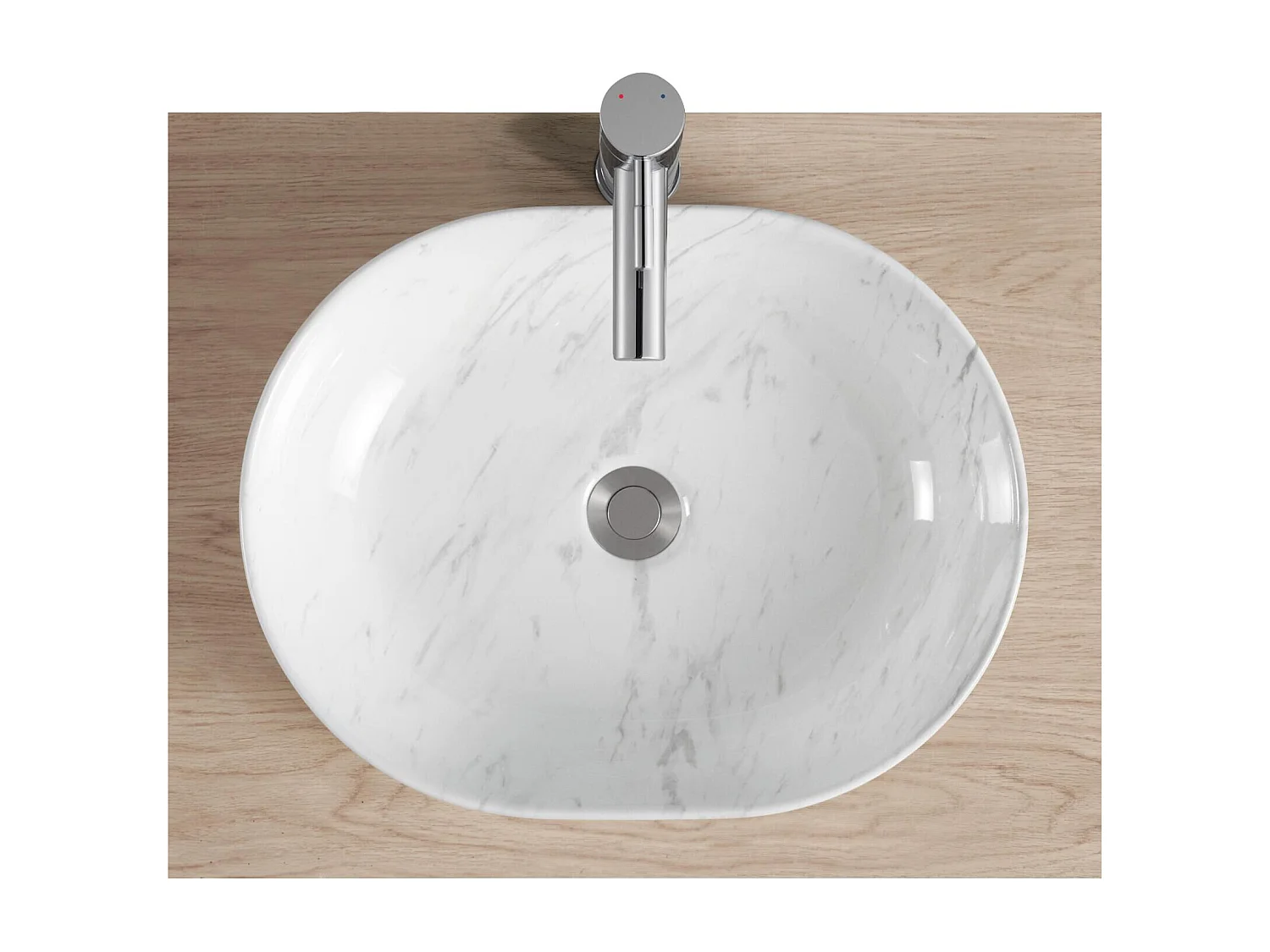 Vasque à poser ovale en céramique effet marbre 48x37cm