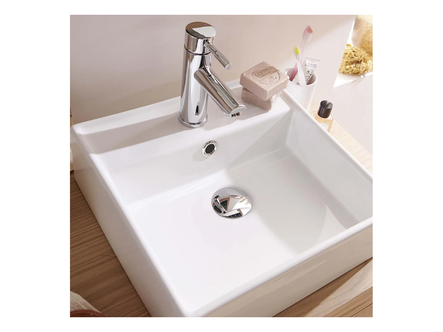 NINO 38 cm quadratisches Aufsatzwaschbecken aus weißer Keramik