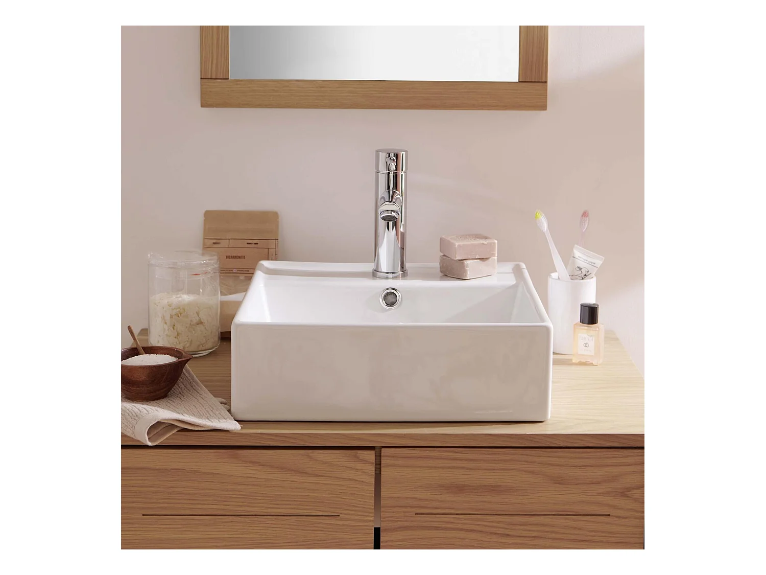 NINO 38cm witte keramische vierkante opzetwastafel