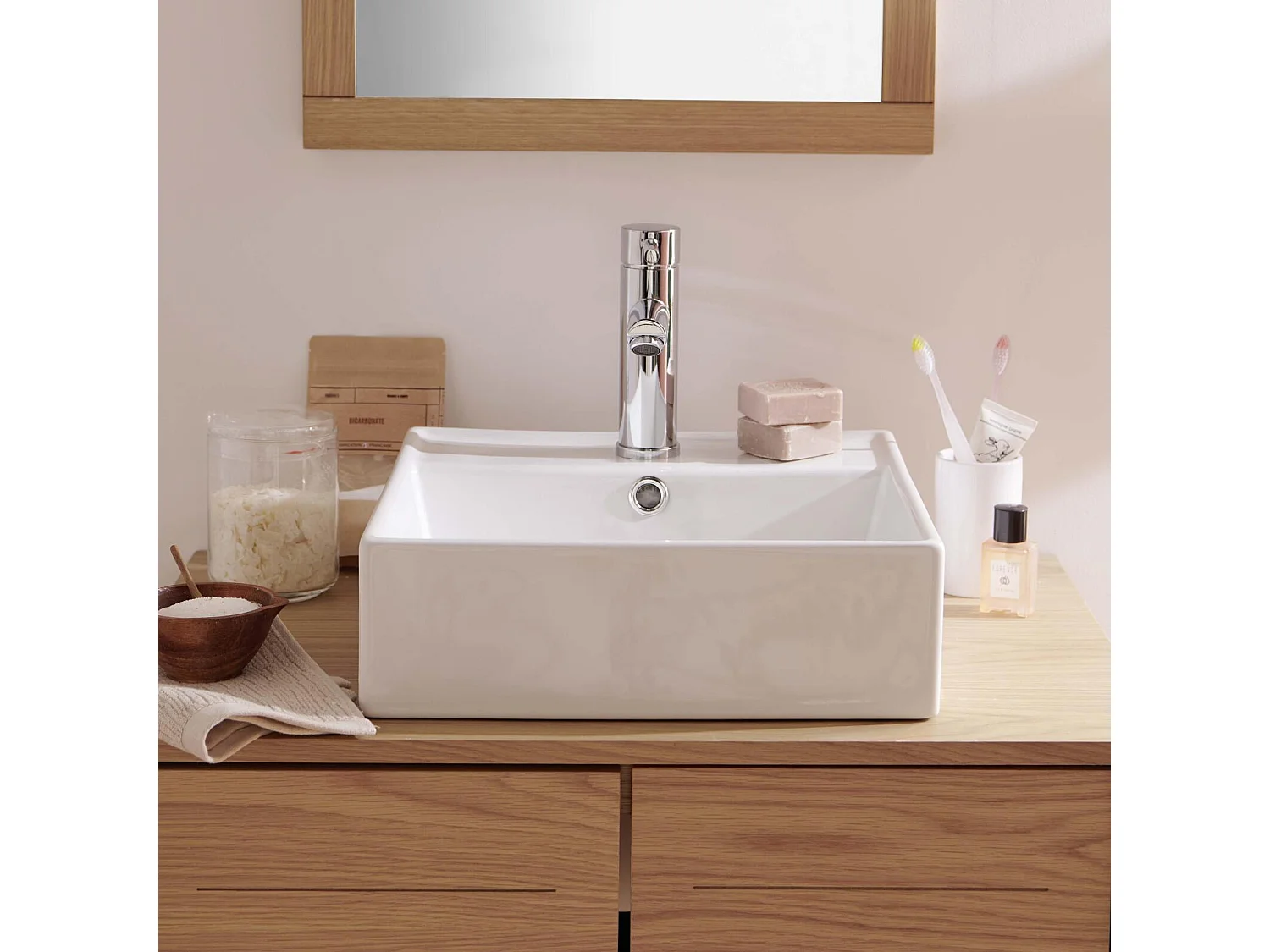 NINO 38cm witte keramische vierkante opzetwastafel