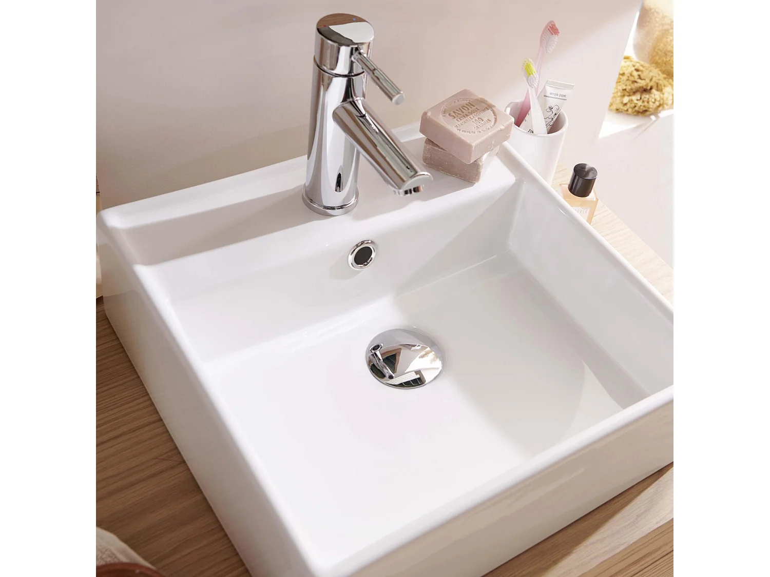 NINO 38cm witte keramische vierkante opzetwastafel