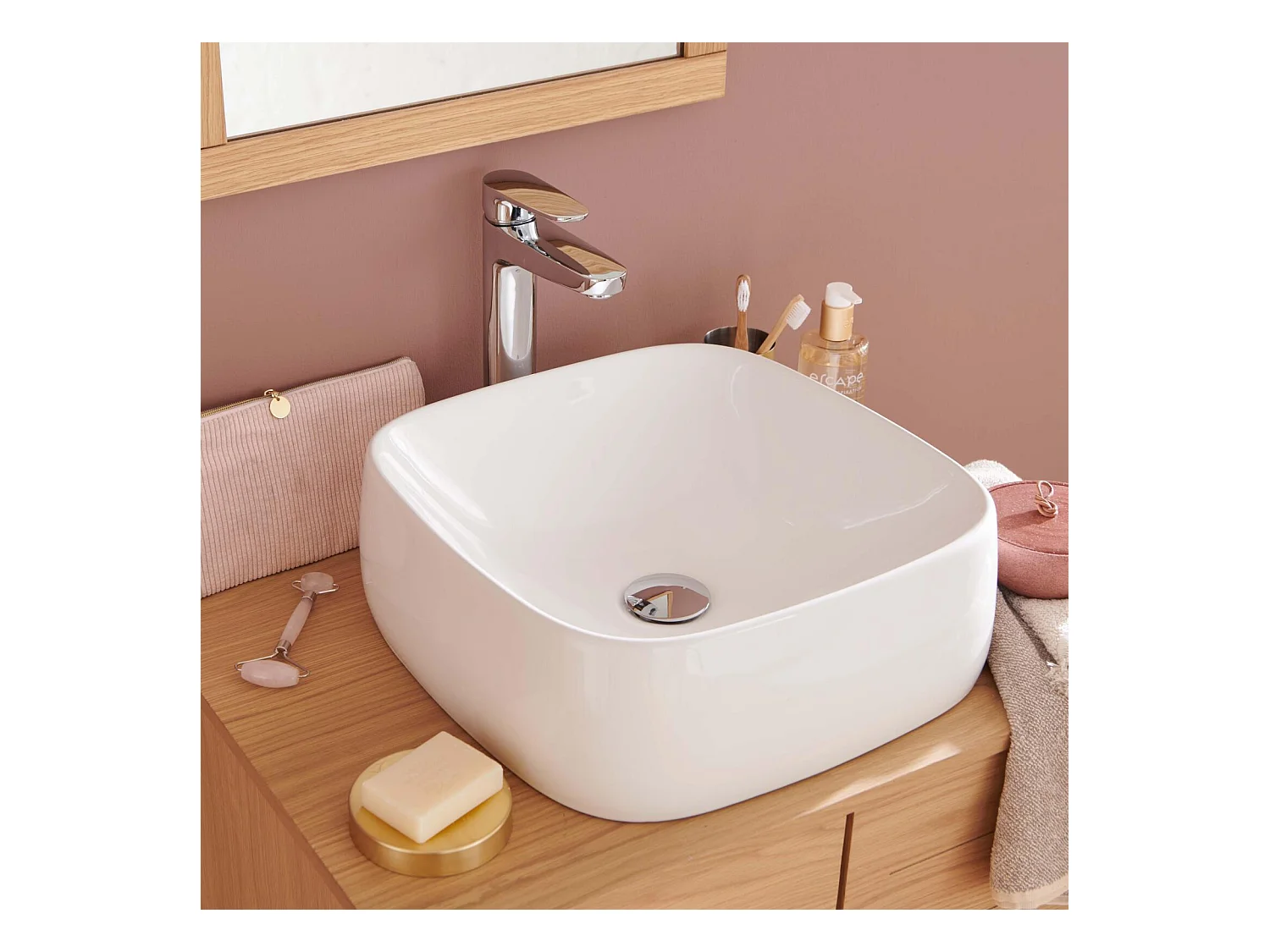 Lavabo da appoggio quadrato in ceramica bianca INU da 39 cm