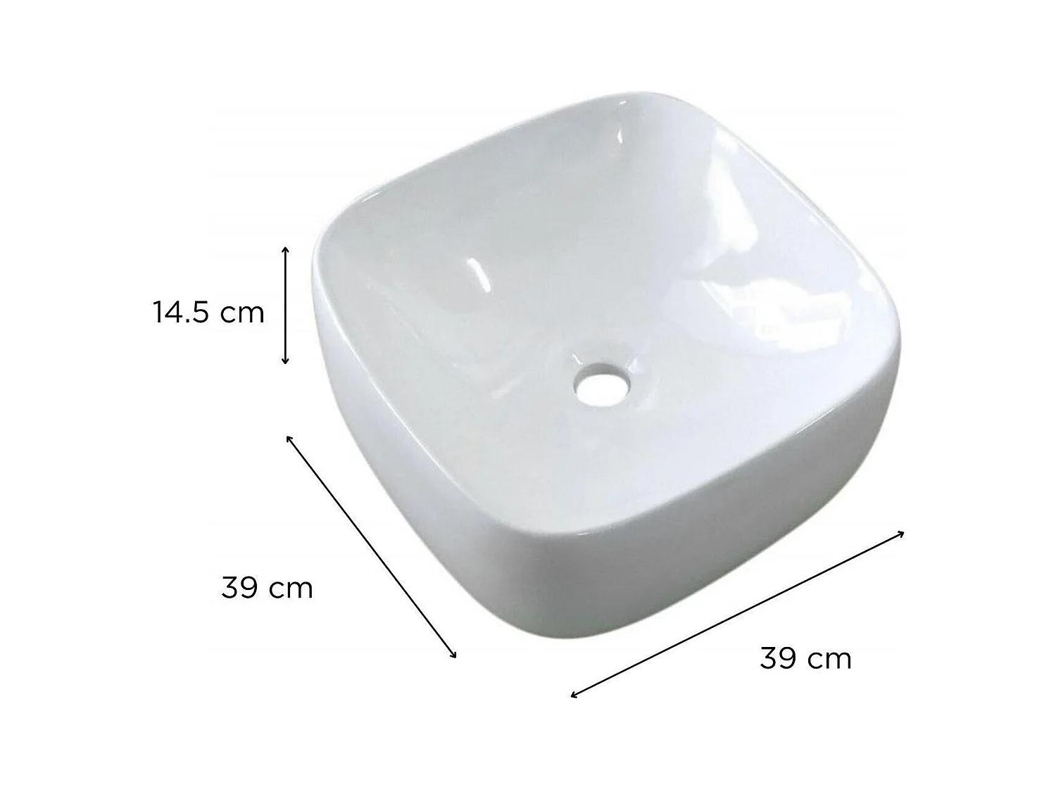 Lavabo da appoggio quadrato in ceramica bianca INU da 39 cm