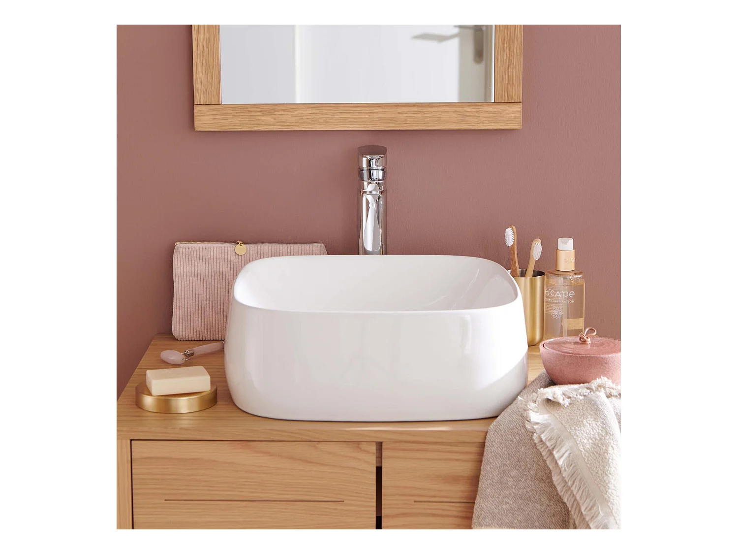 Lavabo da appoggio quadrato in ceramica bianca INU da 39 cm