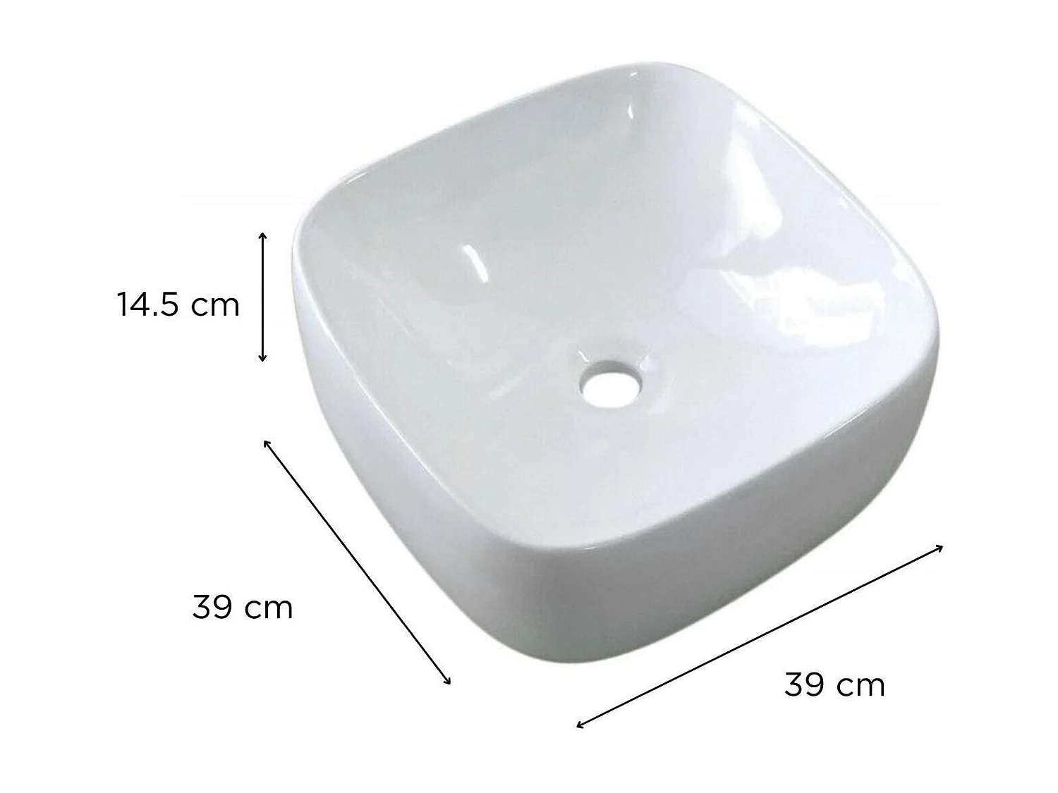 INU 39 cm quadratisches Aufsatzwaschbecken aus weißer Keramik