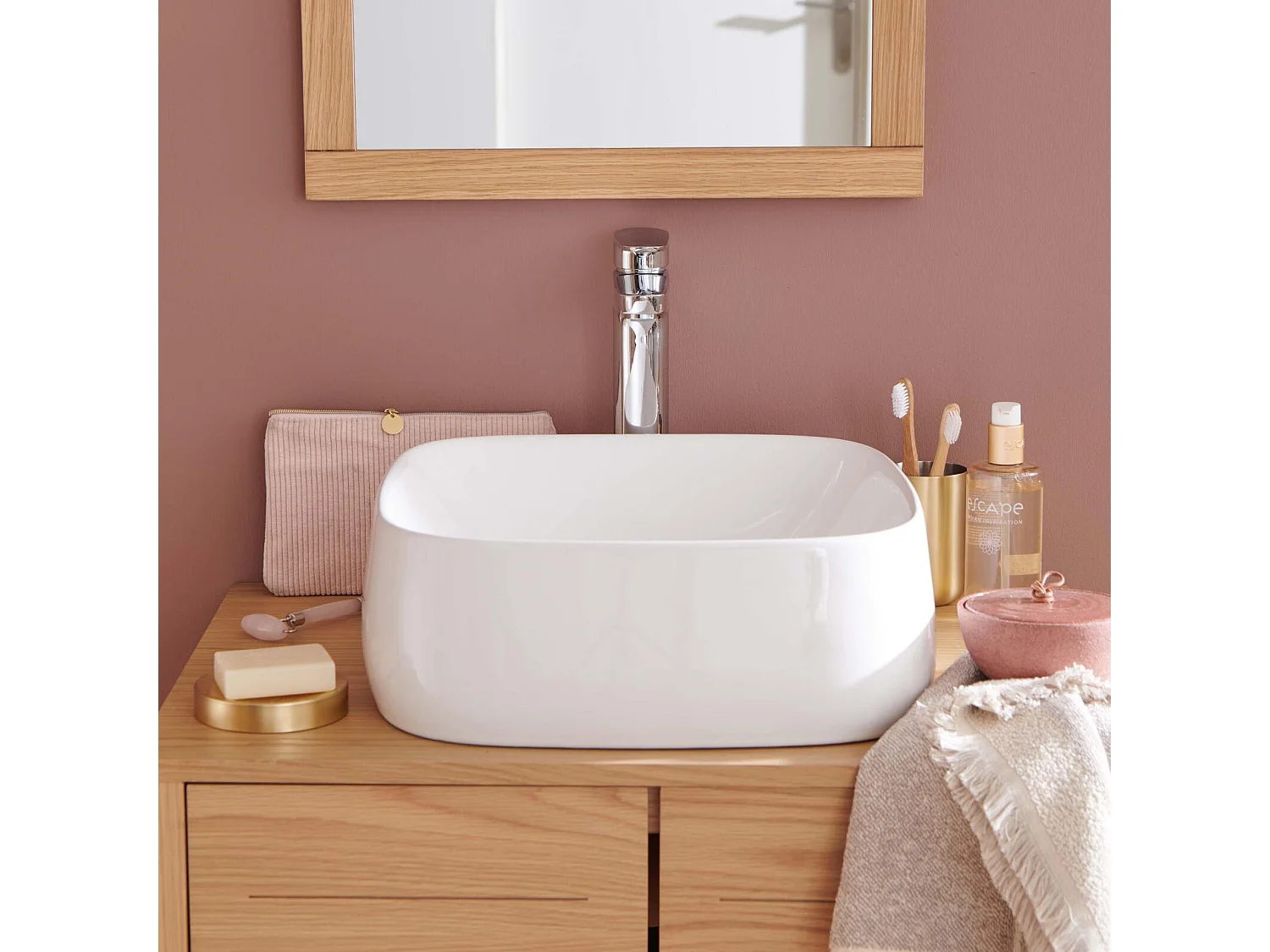 INU 39 cm quadratisches Aufsatzwaschbecken aus weißer Keramik