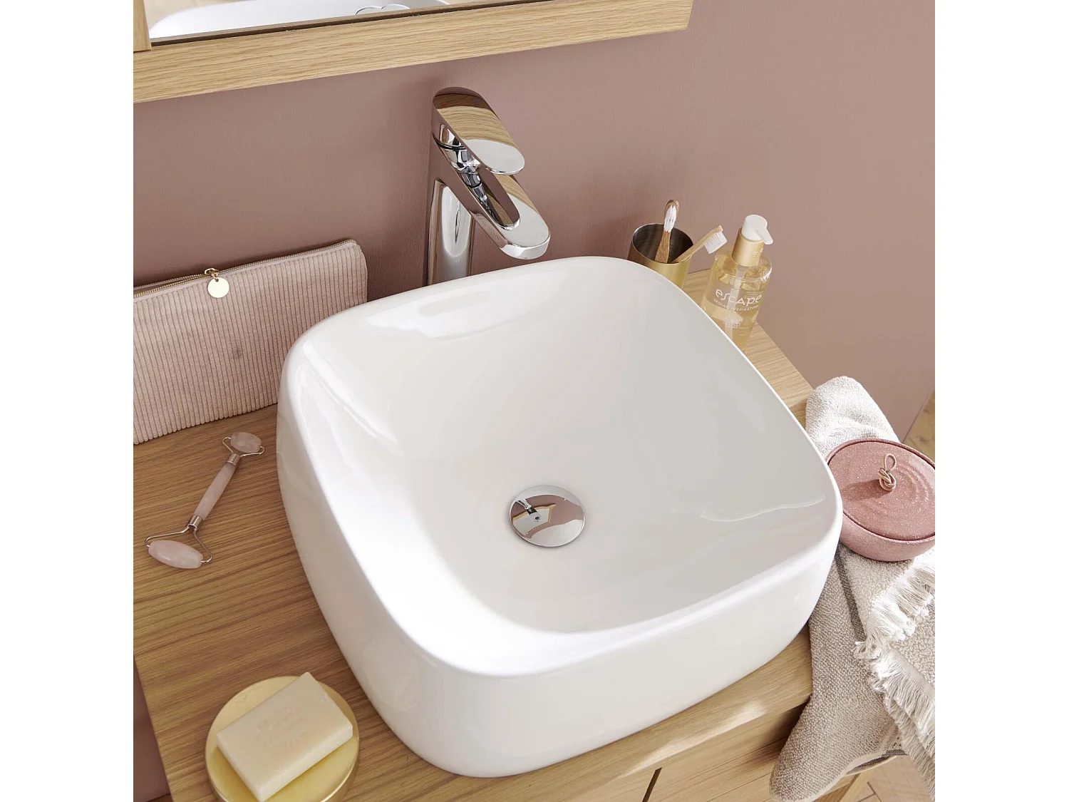 INU 39 cm quadratisches Aufsatzwaschbecken aus weißer Keramik