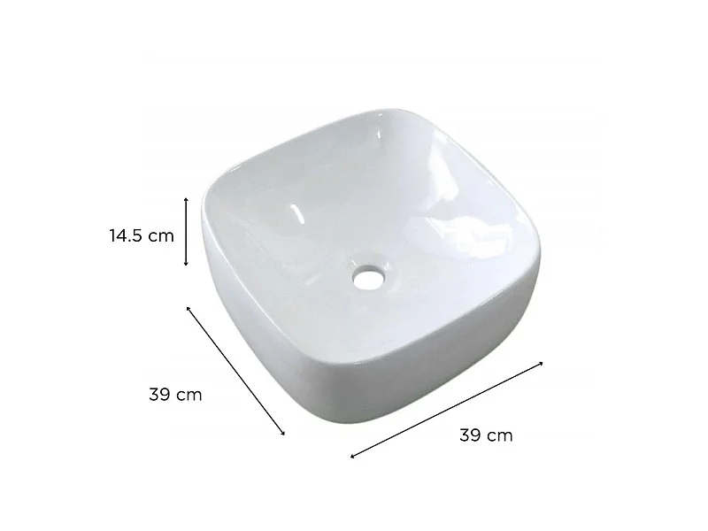 INU 39cm biała ceramiczna kwadratowa umywalka nablatowa