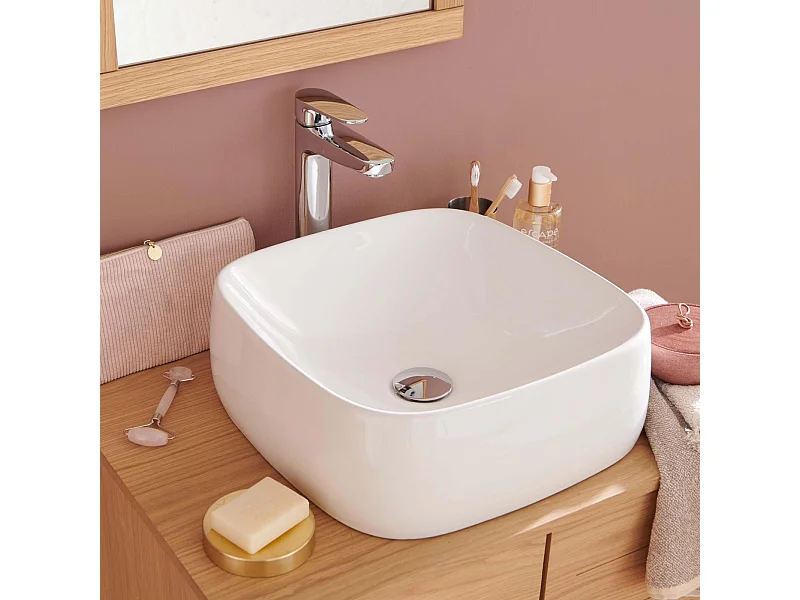 Vasque à poser carrée en céramique blanche 39cm