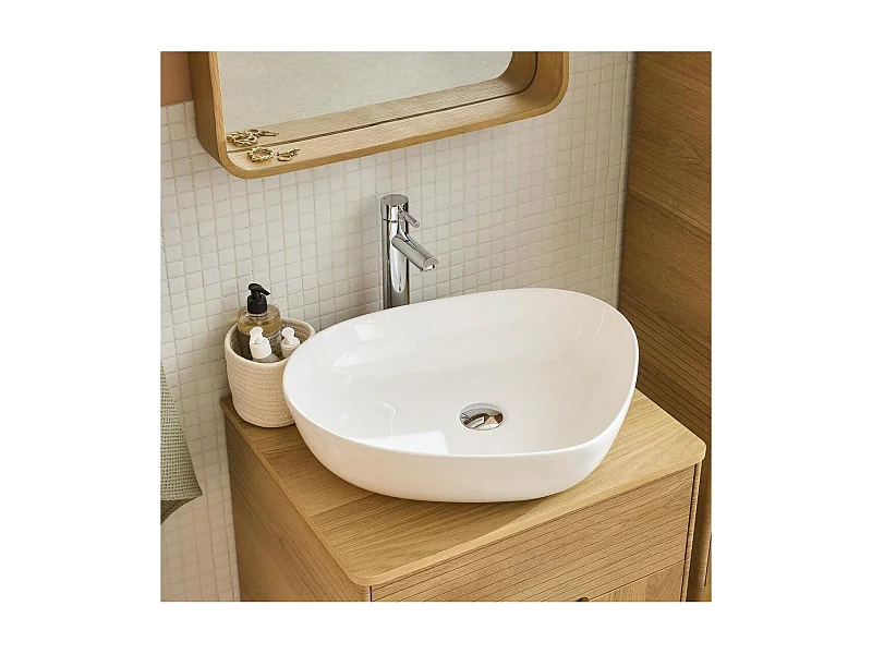 Lavabo da appoggio in ceramica bianca CHARLY ciottolo 56x45cm