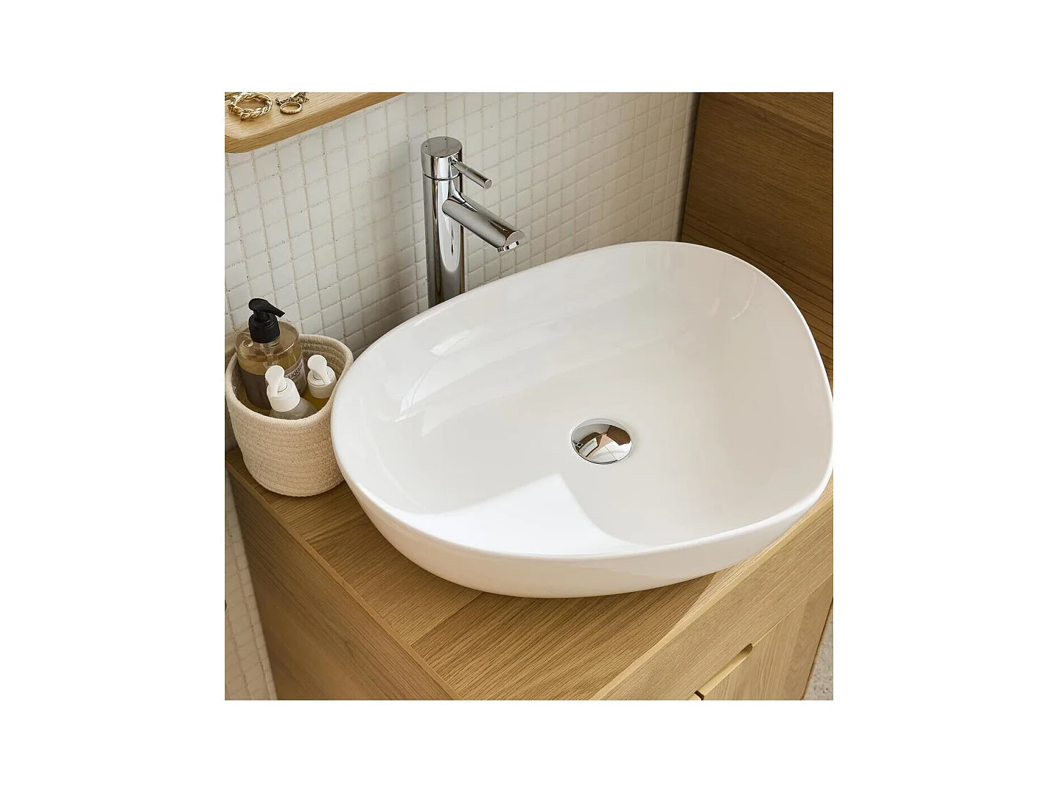 CHARLY Aufsatzwaschbecken aus weißem Keramikkiesel 56x45cm