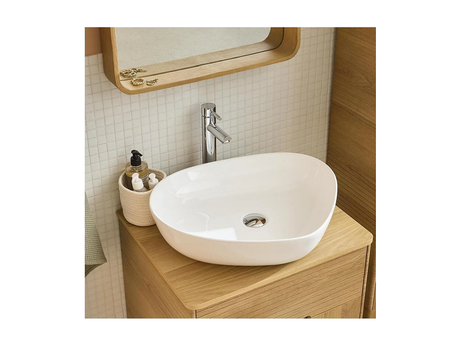 CHARLY witte keramische kiezelsteen wastafel 56x45cm