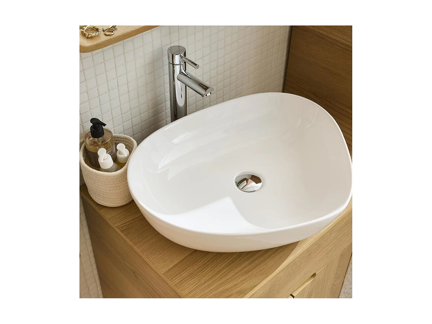 CHARLY witte keramische kiezelsteen wastafel 56x45cm