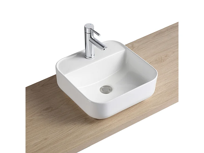 CLARA 39 cm quadratisches Aufsatzwaschbecken aus weißer Keramik