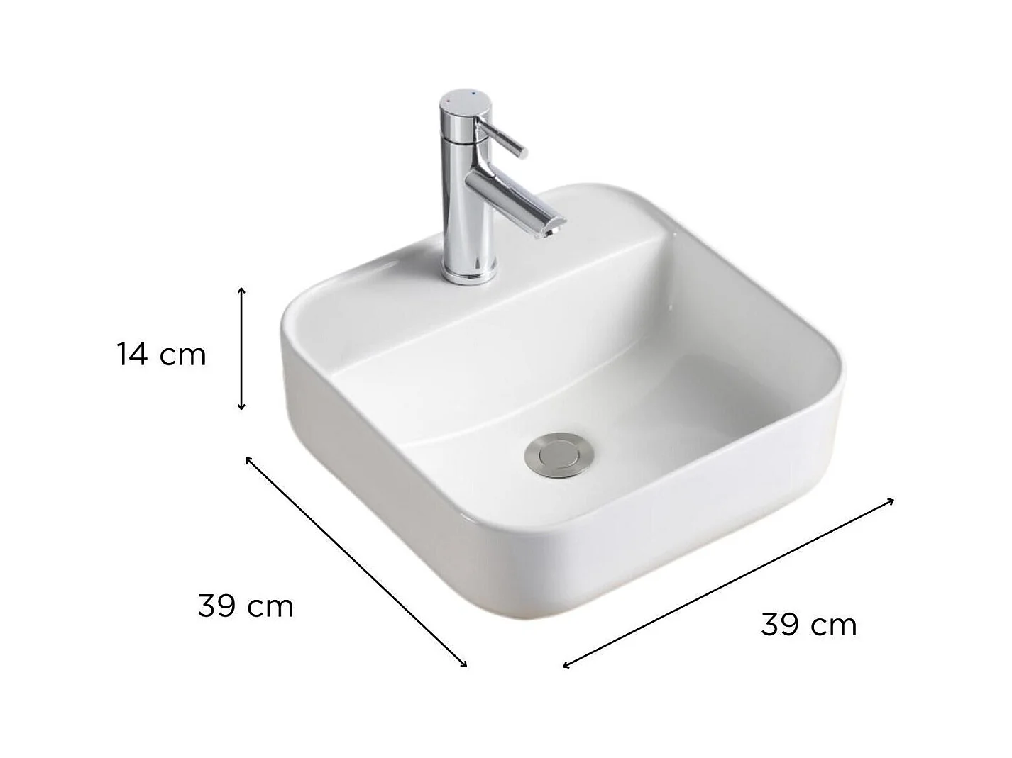 Vasque à poser carrée en céramique blanche 39cm