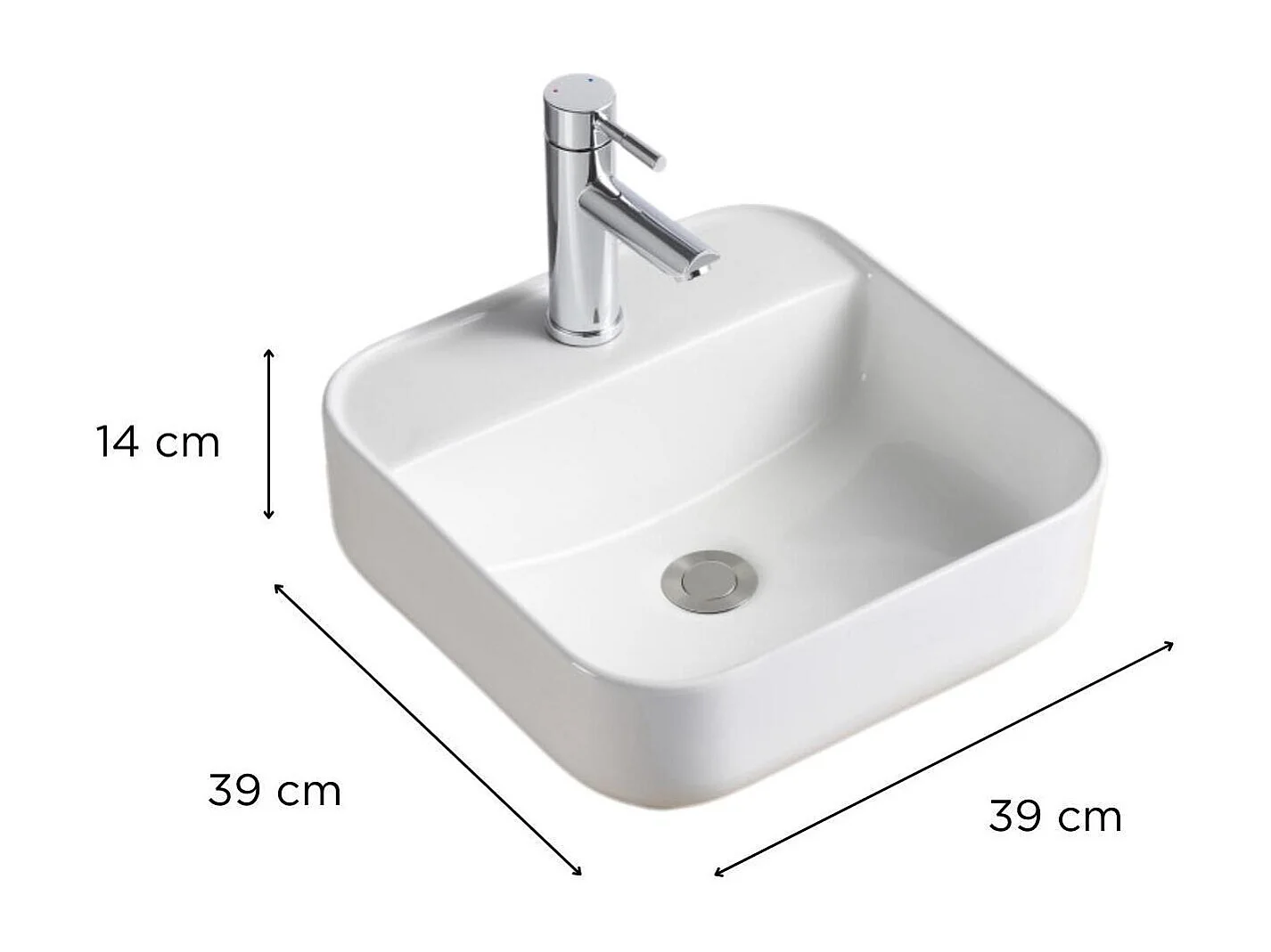 CLARA 39 cm quadratisches Aufsatzwaschbecken aus weißer Keramik