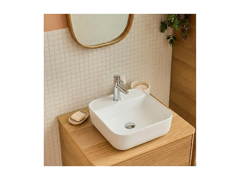 Vasque à poser carrée en céramique blanche 39cm